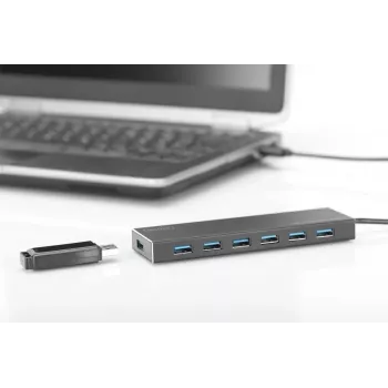 DIGITUS hub USB 3.0, 7 porte incl. alimentatore 5V/3,5A, case in alluminio