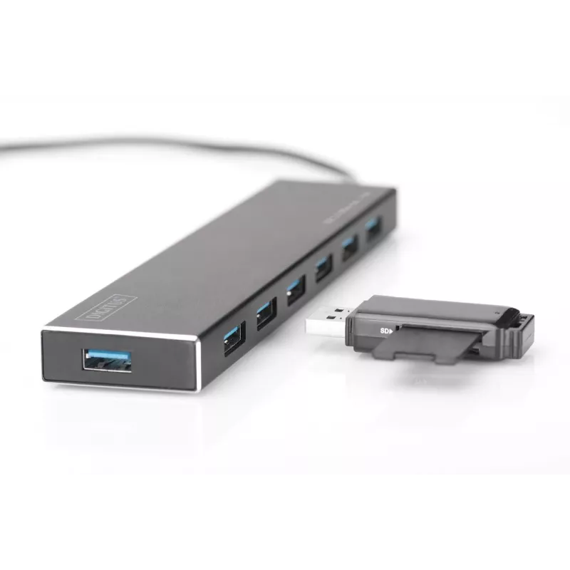 DIGITUS hub USB 3.0, 7 porte incl. alimentatore 5V/3,5A, case in alluminio