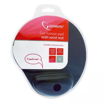 Tappetino mouse GEMBIRD MP-GEL-BK — tappetino in gomma e gel nero con poggiapolsi, 220×240 mm