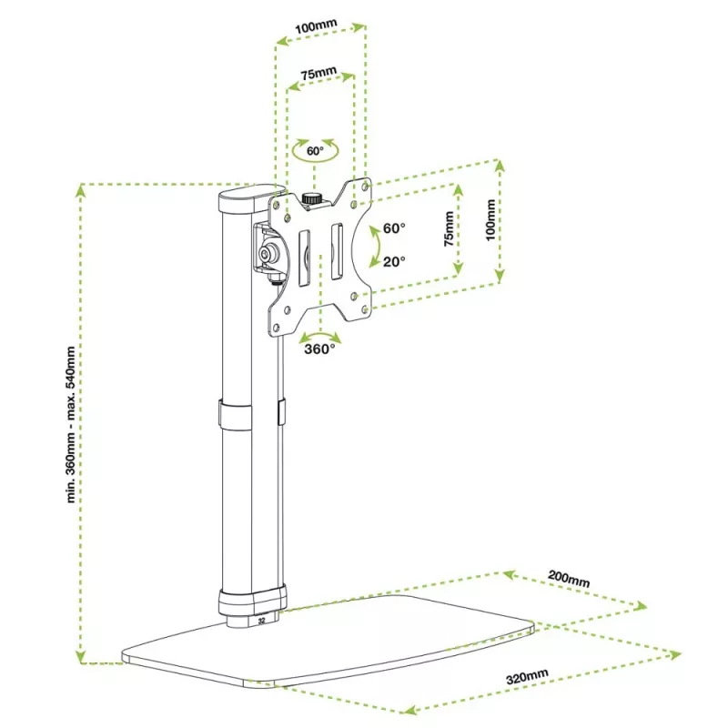 Techly ICA-LCD 260 supporto monitor / stand 68,6 cm (27 pollici) scrivania bianco