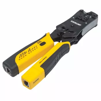 Intellinet pinza crimpatrice universale per connettori modulari e tester cavi, 2-in-1 crimpatrice e tester cavi: taglia, spelafila, crimpa e testa, RJ45/RJ11/RJ12/RJ22