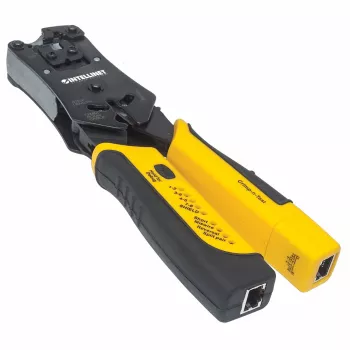 Intellinet pinza crimpatrice universale per connettori modulari e tester cavi, 2-in-1 crimpatrice e tester cavi: taglia, spelafila, crimpa e testa, RJ45/RJ11/RJ12/RJ22