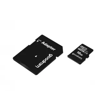 Scheda di memoria microSDHC GOODRAM 16 GB Class 10 UHS-I (U1), lettura 100 MB/s, scrittura 10 MB/s, protezione magnetica, con adattatore SD