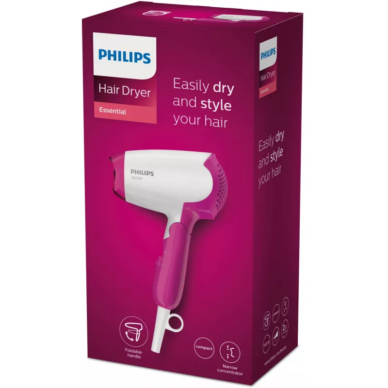 Philips Essential Care BHD003/00 asciugacapelli 1400 W rosa, bianco