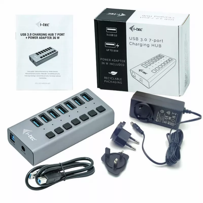 i-tec USB 3.0 Charging HUB 7 porte + alimentatore 36 W