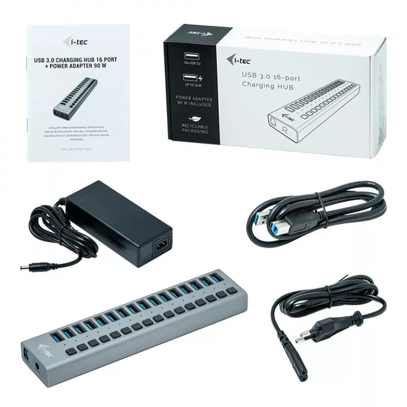 i-tec USB 3.0 hub di ricarica 16 porte + alimentatore 90 W