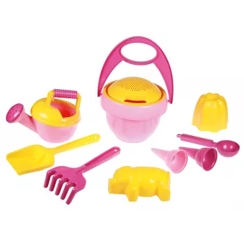 Lena Happy Sand Girls I 10 pz., set giocattolo con sabbia, da 1 anno, rosa, giallo