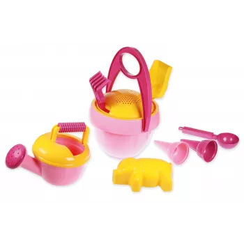 Lena Happy Sand Girls I 10 pz., set giocattolo con sabbia, da 1 anno, rosa, giallo