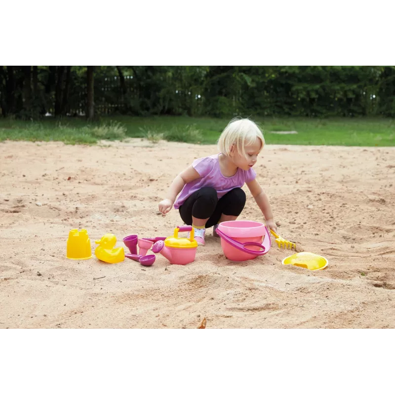 Lena Happy Sand Girls I 10 pz., set giocattolo con sabbia, da 1 anno, rosa, giallo