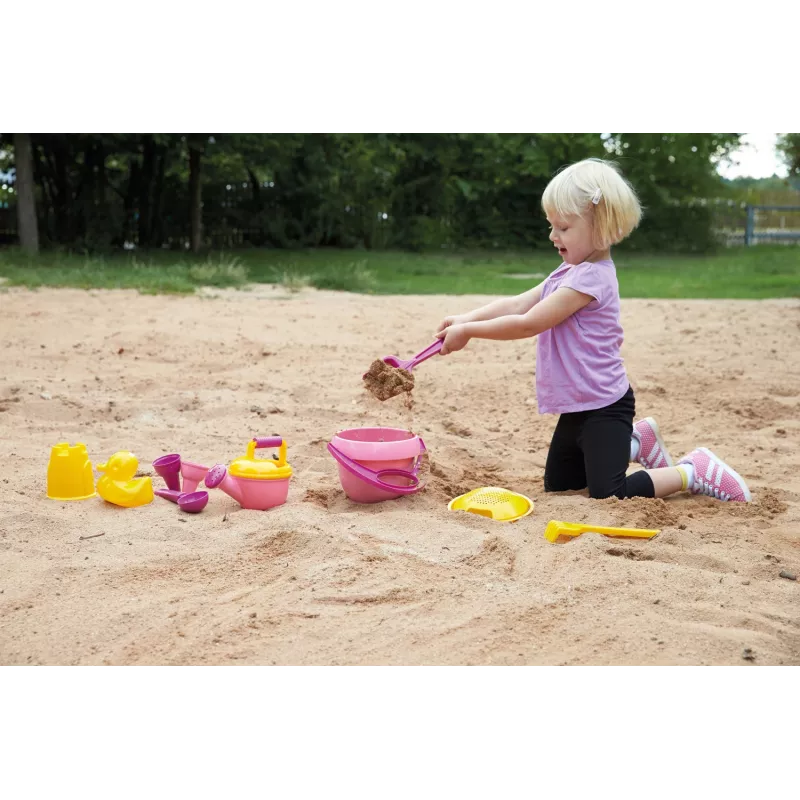 Lena Happy Sand Girls I 10 pz., set giocattolo con sabbia, da 1 anno, rosa, giallo