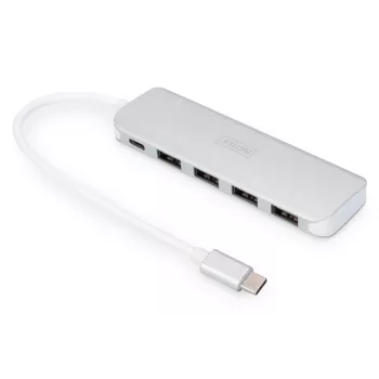 DIGITUS hub USB-C 4 porte PD 4x USB 3.0, 1x ricarica PD, grigio
