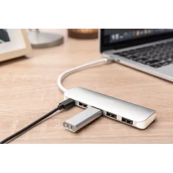 DIGITUS hub USB-C 4 porte PD 4x USB 3.0, 1x ricarica PD, grigio