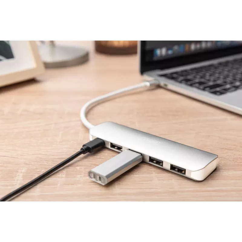 DIGITUS hub USB-C 4 porte PD 4x USB 3.0, 1x ricarica PD, grigio