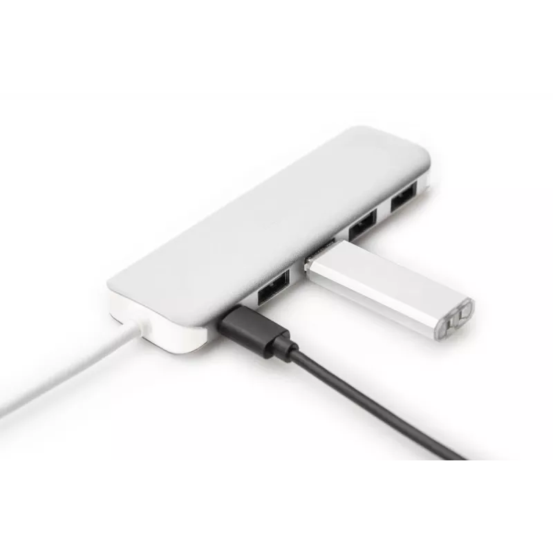 DIGITUS hub USB-C 4 porte PD 4x USB 3.0, 1x ricarica PD, grigio