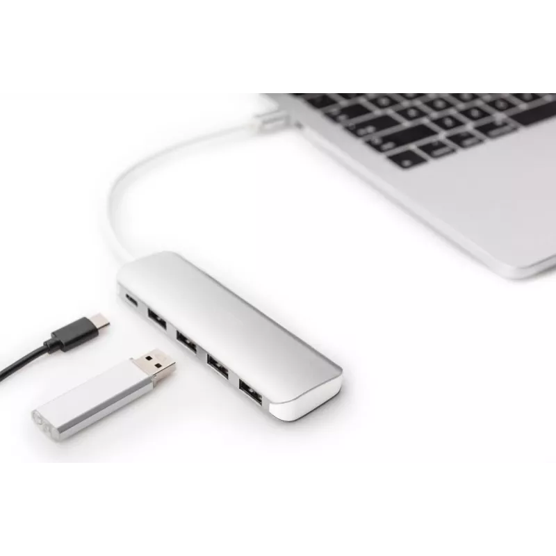 DIGITUS hub USB-C 4 porte PD 4x USB 3.0, 1x ricarica PD, grigio