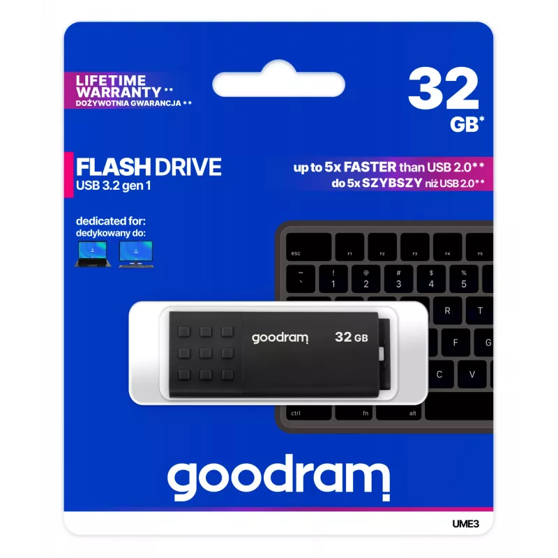 Chiavetta USB GOODRAM UME3 32 GB, USB Type-A 3.2 Gen 1, nero, 51×21×9,6 mm