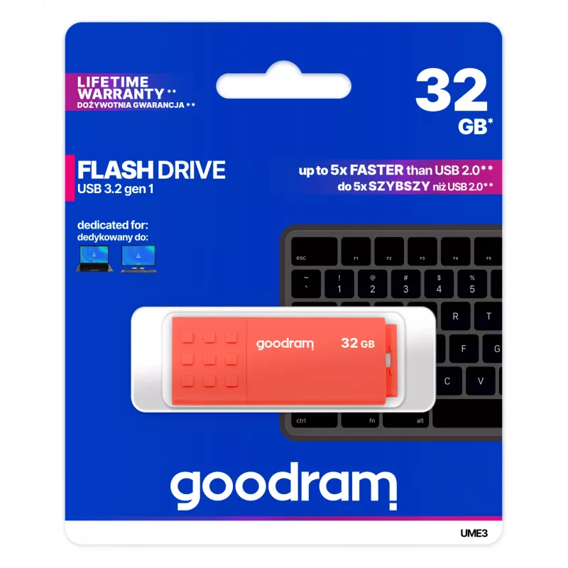 Goodram UME3 UME3-0320O0R11 chiavetta USB 32 GB, USB 3.2 Gen 1 (USB 3.0) Type-A, lettura 60 MB/s, arancione