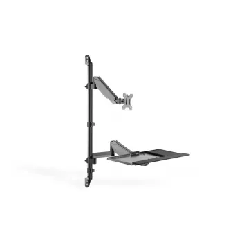 Postazione di lavoro seduta-in piedi a parete DIGITUS singola, nera, portata max: 1-8 kg, dimensione max schermo: 17-32