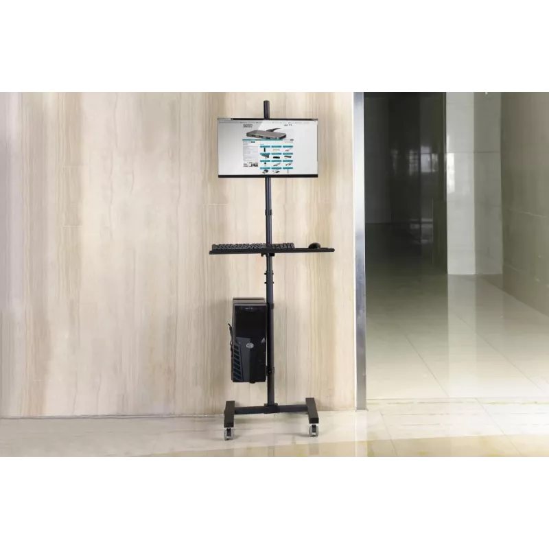 Postazione di lavoro mobile DIGITUS (supporto monitor, supporto PC) portata max 8 kg, schermo 32 inch – nero