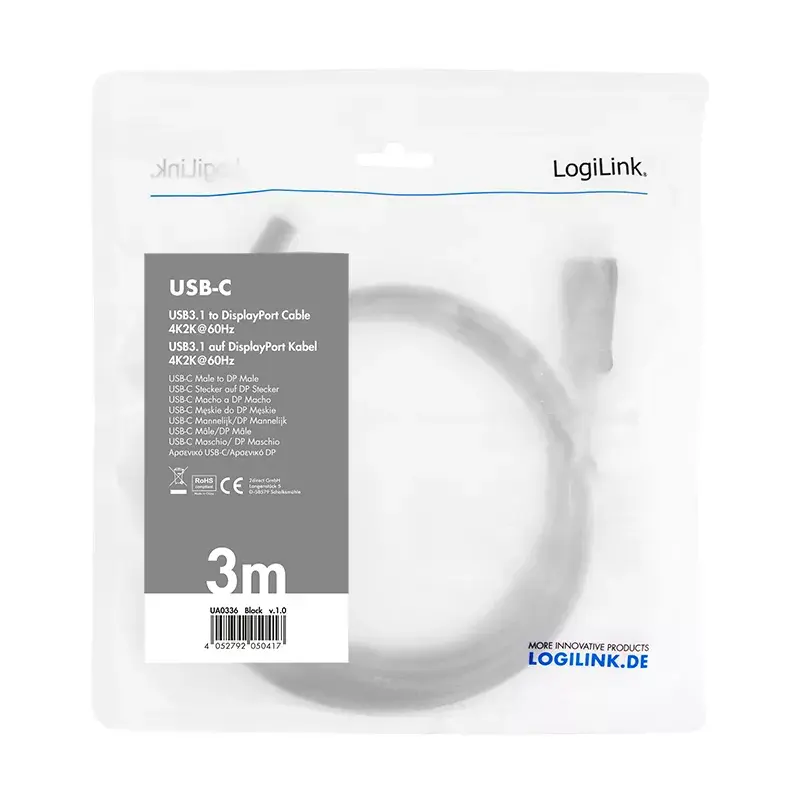 Adattatore cavo video LogiLink UA0336 3 m USB Type-C DisplayPort nero
