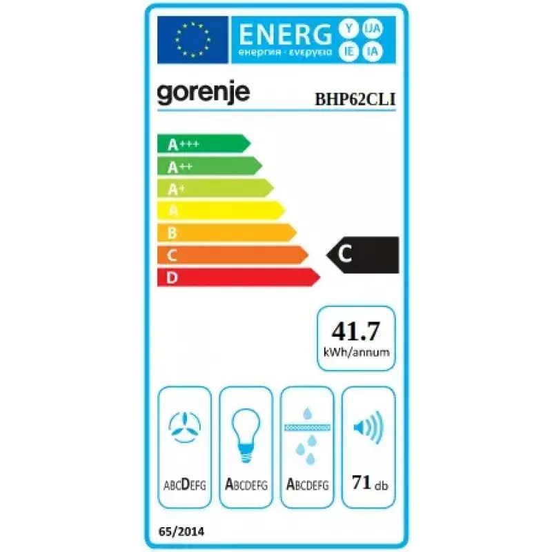 Cappa aspirante da incasso Gorenje BHP62CLI, filtro in alluminio, livello di rumore: D