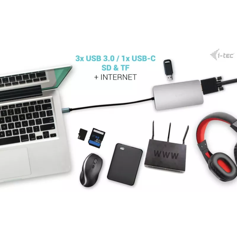 Docking Station i-tec Metal USB-C Travel Nano Dock HDMI/VGA con LAN + Power Delivery 100 W