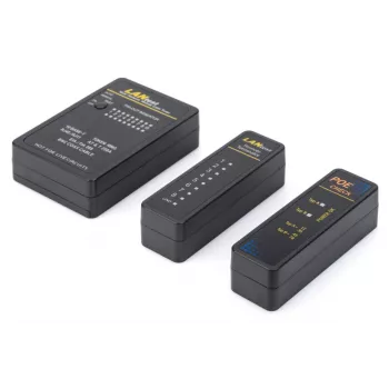 Tester per cavi DIGITUS, rete, RJ45, BNC unità principale, unità remota, tester PoE, con valigetta