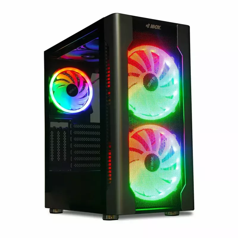 Case PC IBOX Chiron ZH68 Gaming, mid tower ATX, supporto EATX, nero, finestra laterale, illuminazione