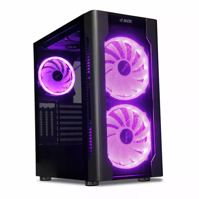 Case PC IBOX Chiron ZH68 Gaming, mid tower ATX, supporto EATX, nero, finestra laterale, illuminazione
