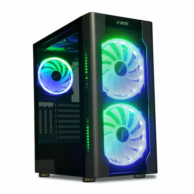Case PC IBOX Chiron ZH68 Gaming, mid tower ATX, supporto EATX, nero, finestra laterale, illuminazione