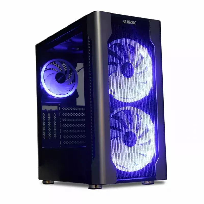 Case PC IBOX Chiron ZH68 Gaming, mid tower ATX, supporto EATX, nero, finestra laterale, illuminazione