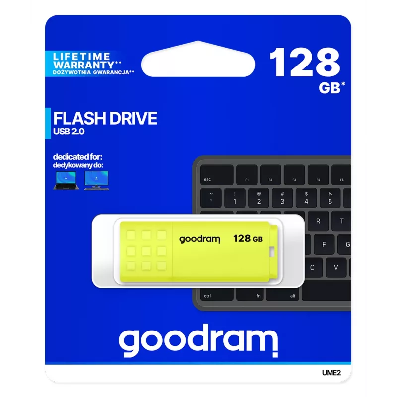 Goodram UME2 UME2-1280Y0R11 chiavetta USB 128 GB, USB 2.0 Type-A, 20 MB/s, con cappuccio, giallo