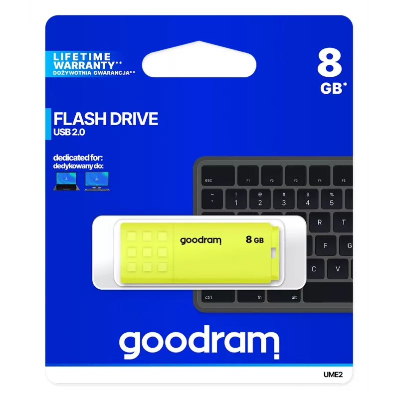 Chiavetta USB GOODRAM UME2 8 GB USB 2.0 Type-A, gialla, design con cappuccio