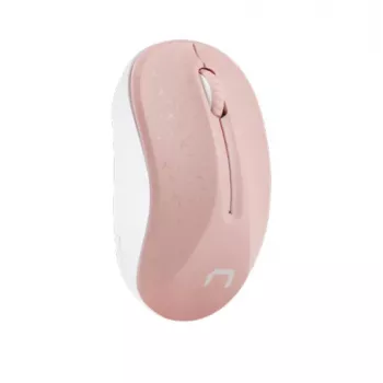Mouse ottico wireless RF NATEC Toucan Office — ambidestro, 1600 DPI, 3 tasti, rotella, bianco/rosa