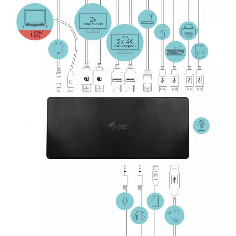 Docking station i-tec USB-C Quattro Display con Power Delivery 85 W
