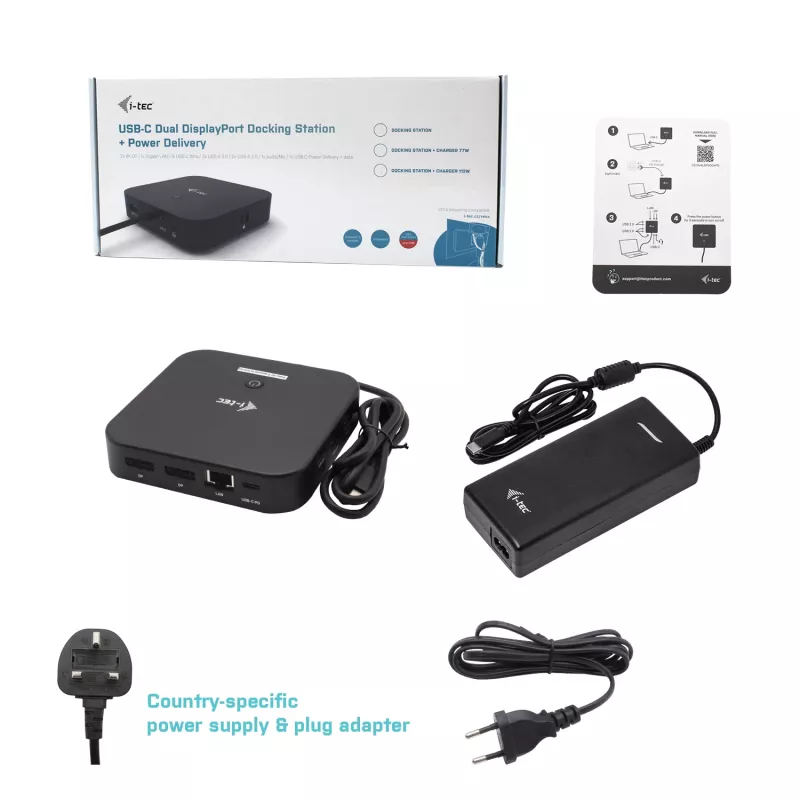Docking station i-tec USB-C Dual Display con Power Delivery 100 W + caricabatterie universale 100 W