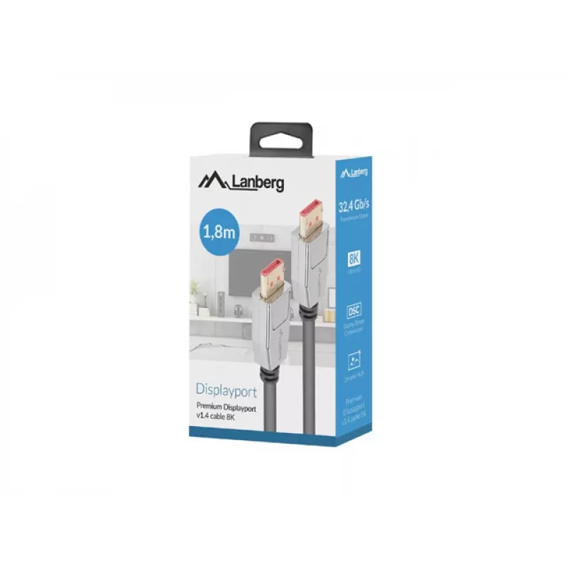 Lanberg CA-DPDP-20CU-0018-BK cavo DisplayPort 1.4 M/M 1,8 m, 8K 60 Hz, HDR, connettori placcati in oro, nero