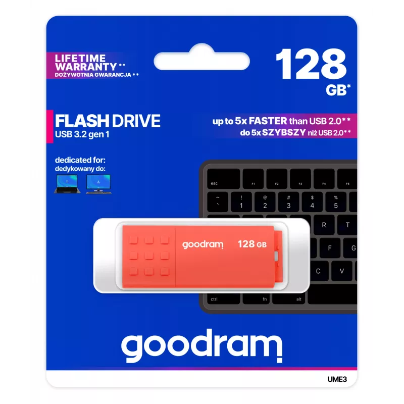 Chiavetta USB GOODRAM UME3 128 GB USB Type-A 3.2 Gen 1, arancione, senza cappuccio, 60/20 MB/s