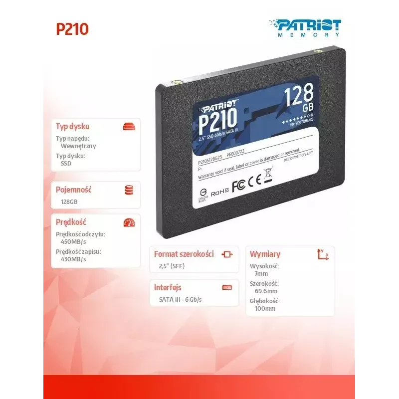 Patriot Memory P210 2,5 pollici 128GB Serial ATA III 450/350 MB/s