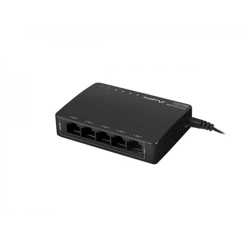 Switch di rete non gestito LANBERG DSP3-1005-60W, 5x Gigabit RJ-45, 4x PoE+ (60 W totali), commutazione 10 Gbit/s