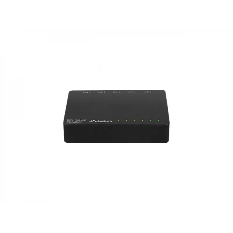 Switch di rete non gestito LANBERG DSP3-1005-60W, 5x Gigabit RJ-45, 4x PoE+ (60 W totali), commutazione 10 Gbit/s