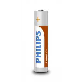 Batteria monouso Philips LongLife R03L4B/10 — zinco-carbone 1,5 V, AAA, confezione da 4