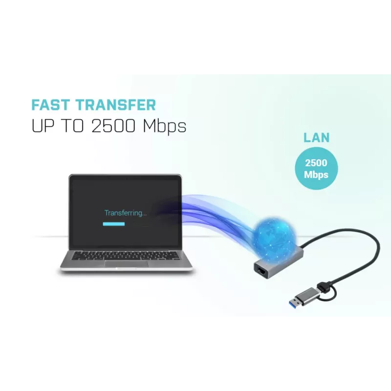 Adattatore i-tec Metal USB-C/USB-A 2.5Gbps Ethernet, con filo, USB Type-A/USB Type-C, Ethernet, 2500 Mbit/s, grigio