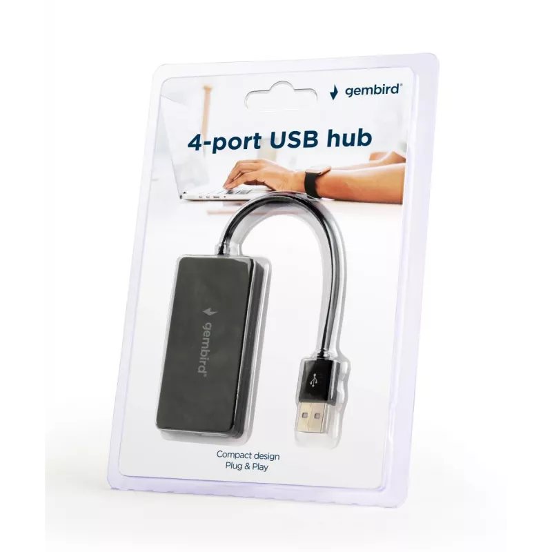 Hub USB Gembird UHB-U2P4-04 – 4 porte USB 2.0, Plug-and-Play, nero, 480 Mbit/s