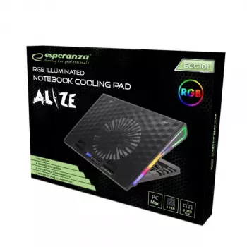 Base di raffreddamento per notebook ESPERANZA EGC101 — 1 ventola 18 cm, 76 cfm, 800 giri/min, 5 posizioni in altezza, LCD, alimentazione USB