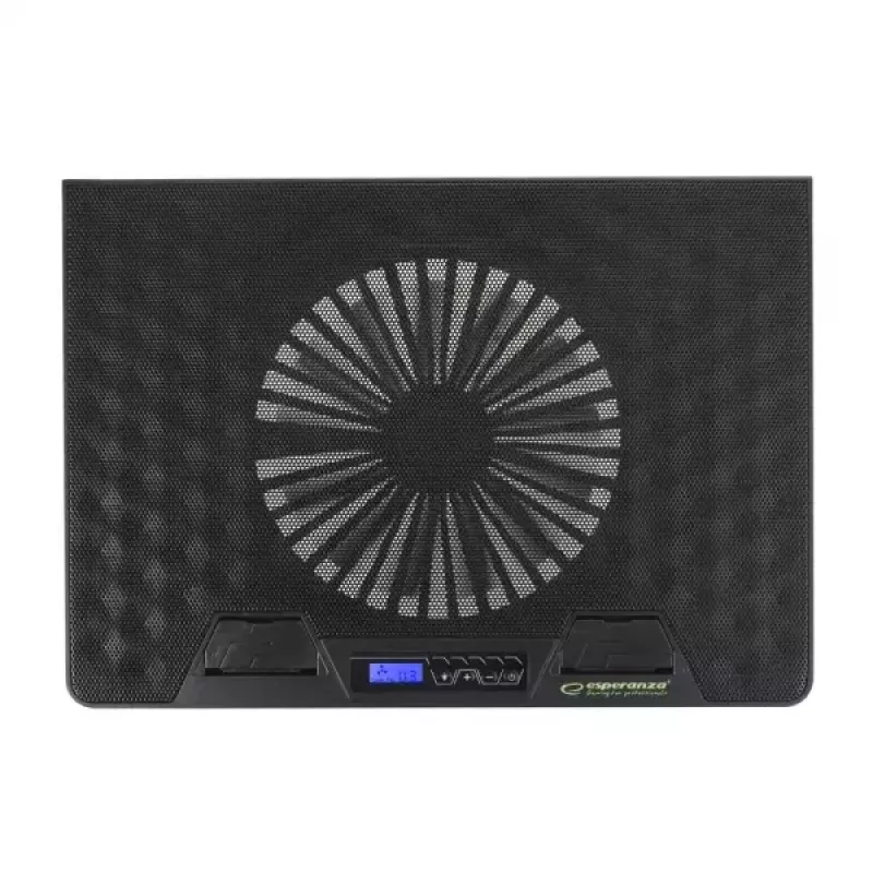 Base di raffreddamento per notebook ESPERANZA EGC101 — 1 ventola 18 cm, 76 cfm, 800 giri/min, 5 posizioni in altezza, LCD, alimentazione USB