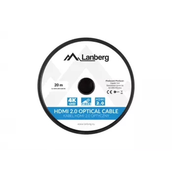 Cavo HDMI LANBERG CA-HDMI-20FB-0200-BK 20 m, HDMI 2.0, Type-A maschio–maschio, 18 Gbit/s, 4K@60Hz (3840×2160), HDR, ARC, Ethernet