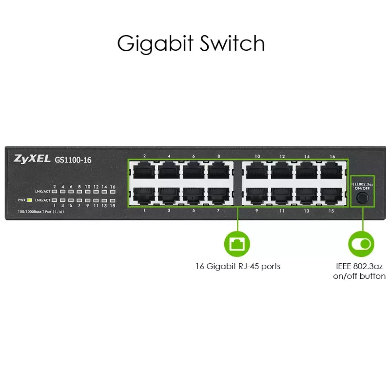 Zyxel GS1100-16 Gigabit Ethernet non gestito (10/100/1000)