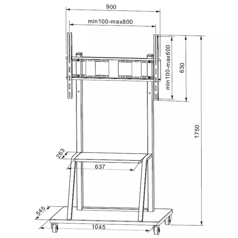 Supporto da terra portatile per schermi piatti TECHLY Signage Display Mount ICA-TR30 — per schermi da 55 a 100 inch, VESA 1200x600, carico max. 150 kg, ruote, nero