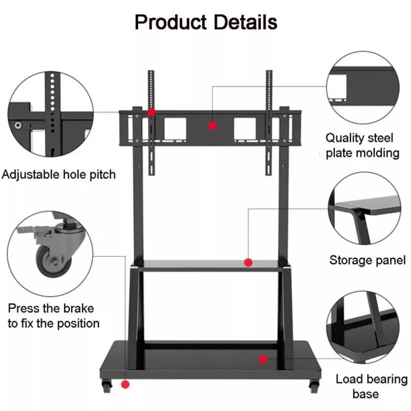 Supporto da terra portatile per schermi piatti TECHLY Signage Display Mount ICA-TR30 — per schermi da 55 a 100 inch, VESA 1200x600, carico max. 150 kg, ruote, nero